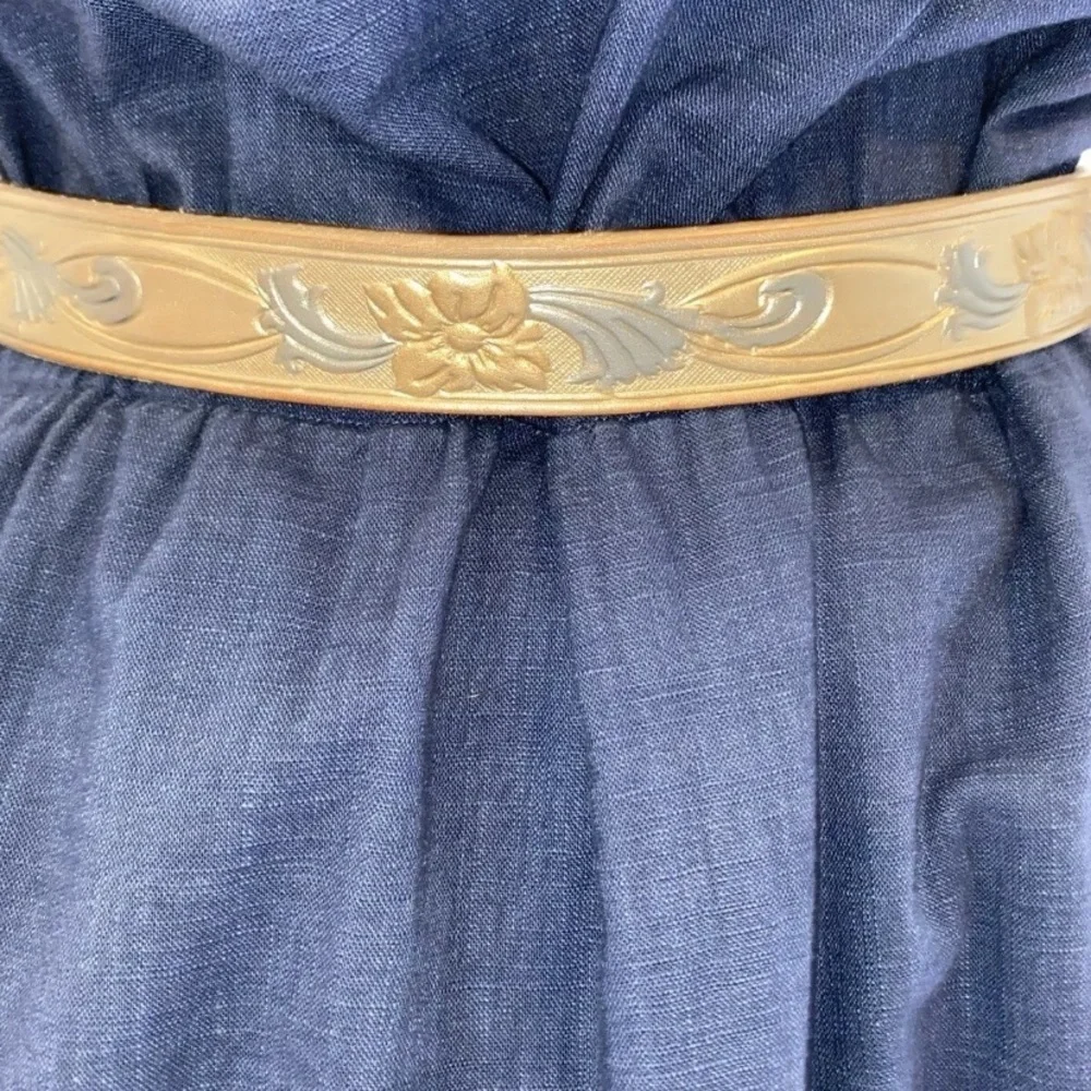 VINTAGE BTS Carole & Lois Solid Brass Green Rhinestone Buckle Leather‎ Belt 1978